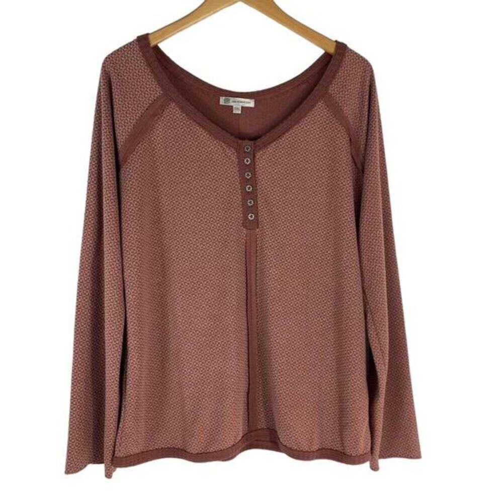 Lisa Robertson Boho‎ Raw Edge Henley Knit Top Women 1XL Dusty Rose Lagenlook